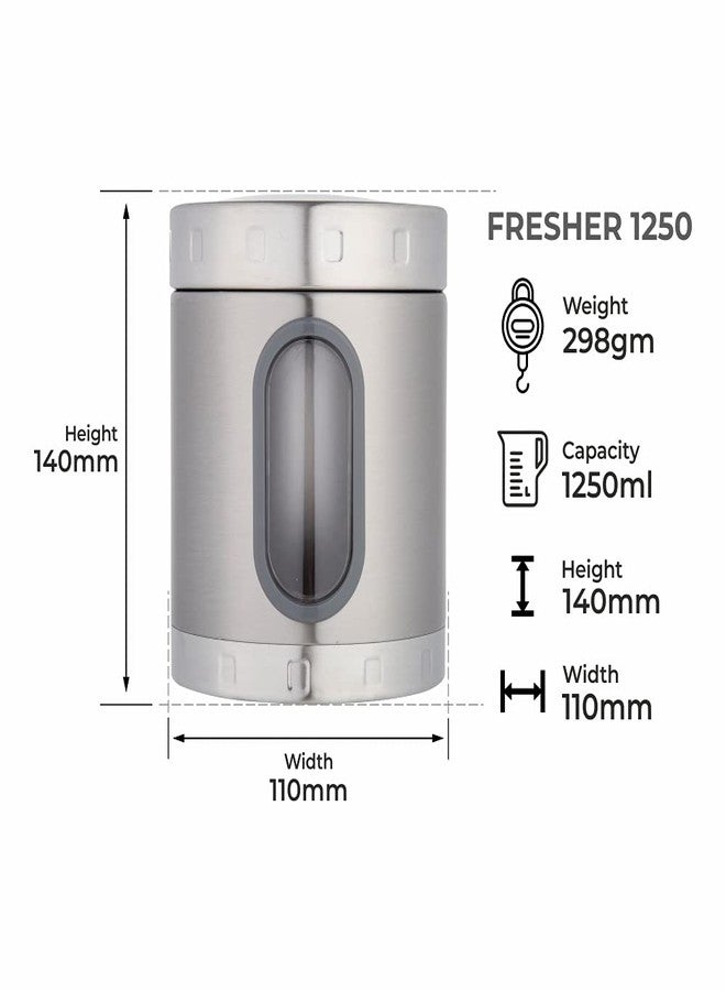 DUBBLIN Stainless Steel Storage jar container Fresher screw lid transparent visible window food safe steel Storage container 1250 ml, 1 Piece, Silver - Image 3